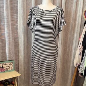 Elegant Black and White Striped Midi Dress